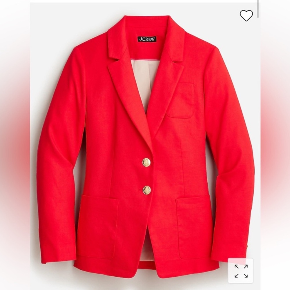 NWT J. Crew Helena Belvedere Red Stretch Linen Blend Blazer 00